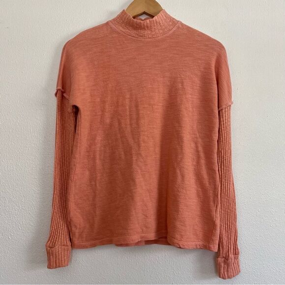 AMADI Anthropologie Mock Neck Sweater Cotton Slub Ribbed Sleeves Turtleneck XS - Picture 1 of 9
